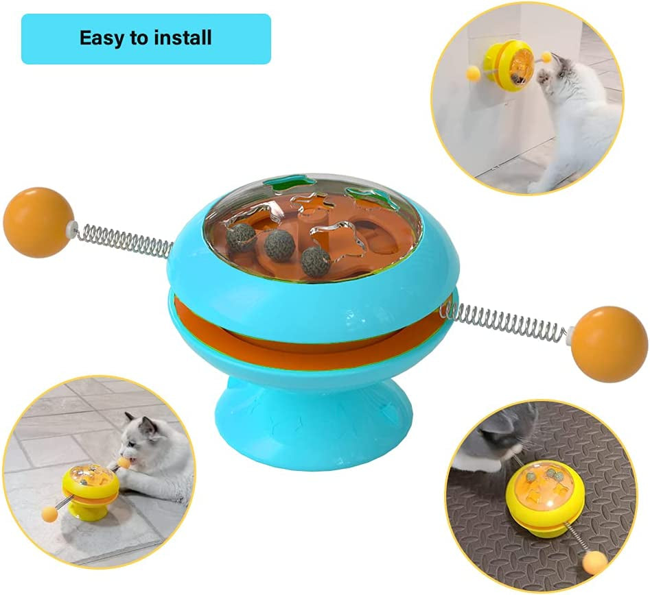 Interactive Rotary Cat Toy, Spinning Top Cat Toy Turntable with 3 Catnip 2 Spring Balls, Windmill Cat Toys for Indoor Cats Interactive (Blue)