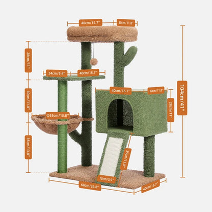 Fast Delivery Cactus Cat Tree with Condo Hammock Cat Tower Scratching Post for Kitten Bed Scratcher Cat Accessories Pet Cat Toys