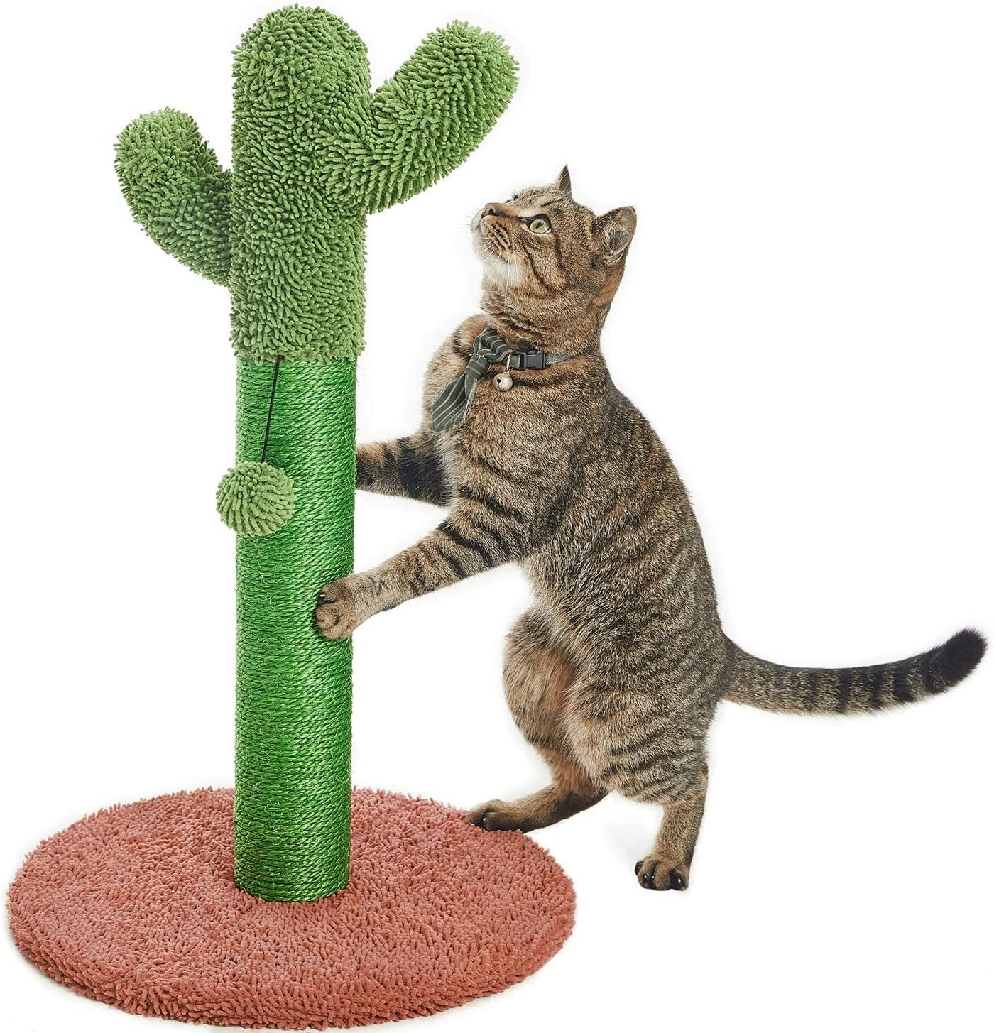 25.6" Cactus Cat Scratching Post with Dangling Ball for Cats Brown