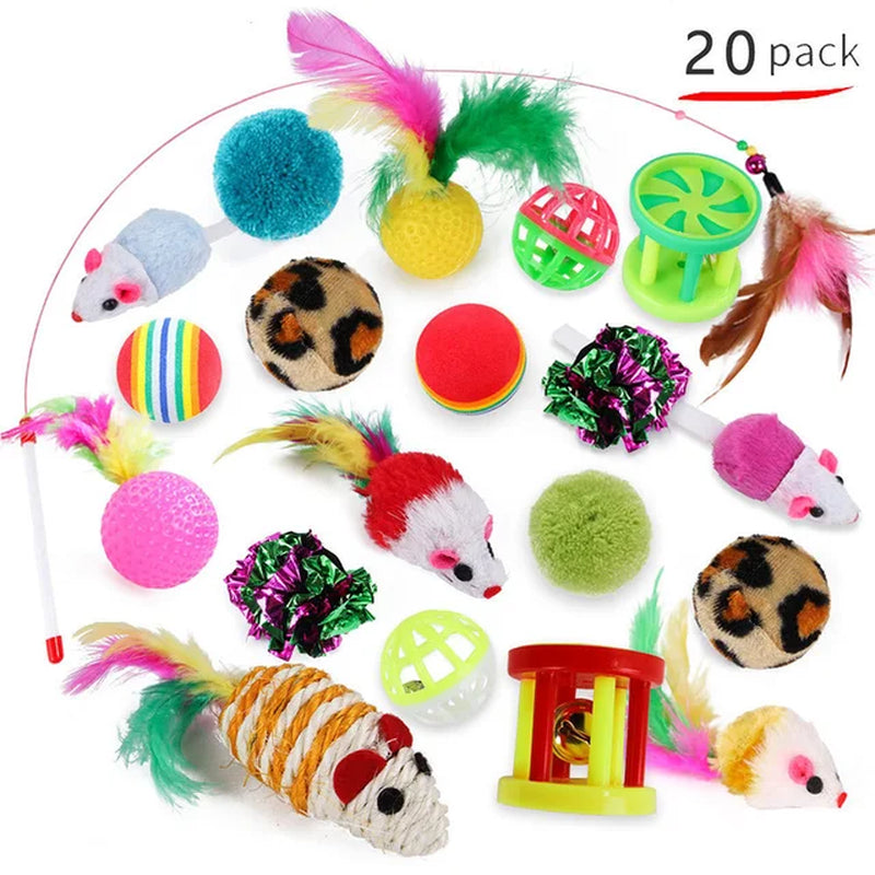 Kitten Toys Variety Pack-Pet Cat Toys Combination Set Cat Toy Funny Cat Stick Sisal Mouse Bell Ball Cat Supplies