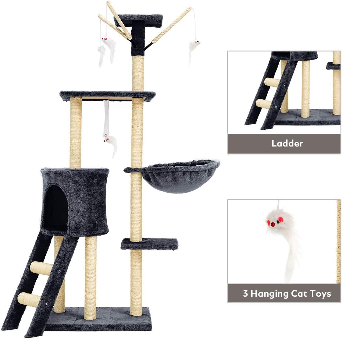 Cat Tree Cat Tower for Indoor Cats Clearance, 56" Multi-Level Cat Condo with Cat Scratching Post, Cat Toys, Basket Lounger, and Ladder, Cat Furniture Activity Center for Kitty House Play