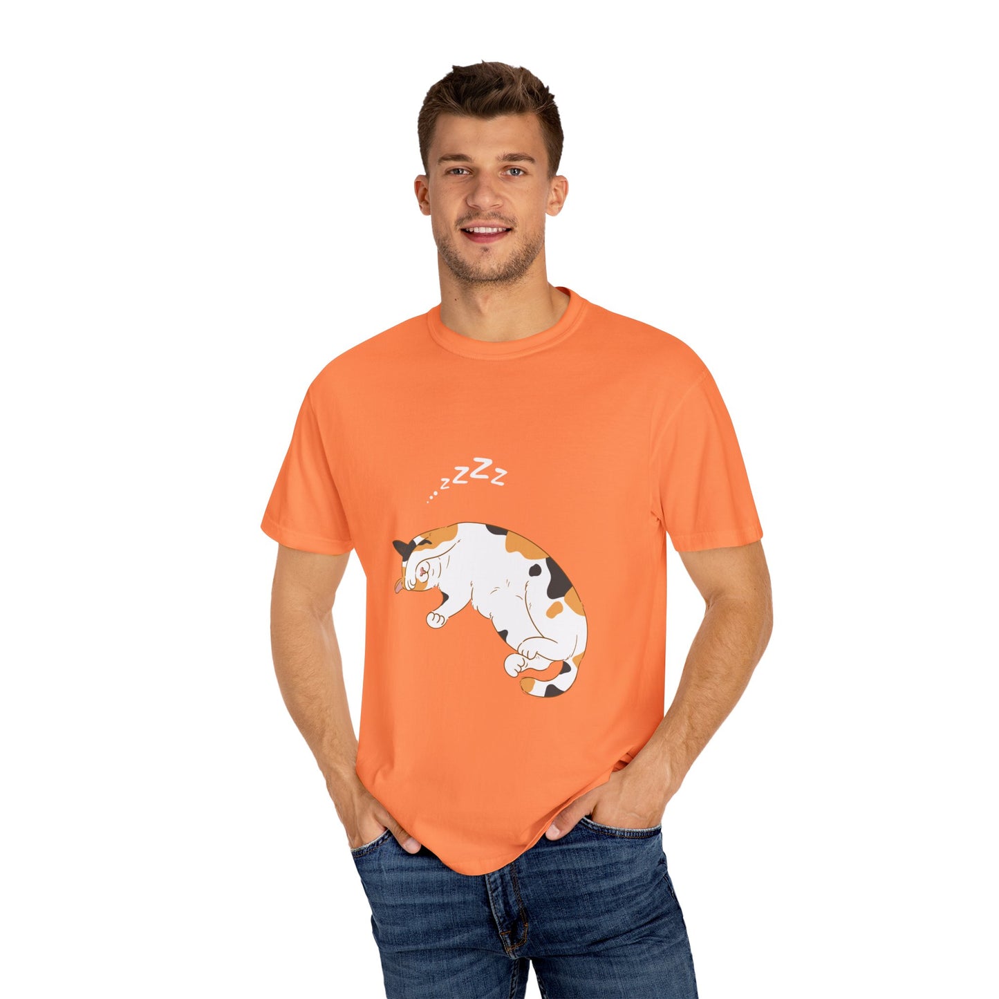 "Dreamy Days: Sleepy Cat Unisex Garment-Dyed T-shirt - Lounge in Feline Comfort and Style!"