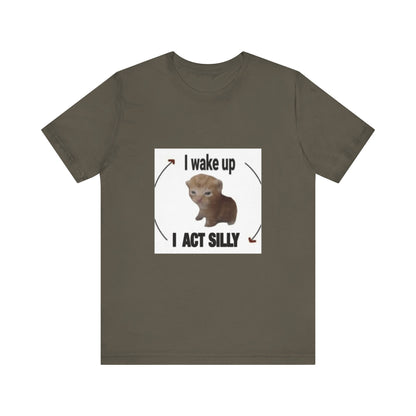 "Rise and Shine with Silly Cat: Unisex Jersey Short Sleeve Tee - Start Your Day with Feline Fun!"