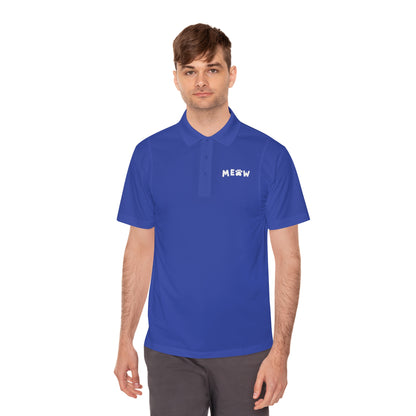 "Feline Fashion Forward: Meow Logo Men's Sport Polo Shirt - Showcase Your Love for Cats with Style!"