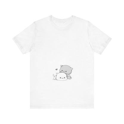 "Double the Cuteness: Cute Two Cats Unisex Jersey Short Sleeve Tee - Double the Feline Fun in Your Wardrobe!"