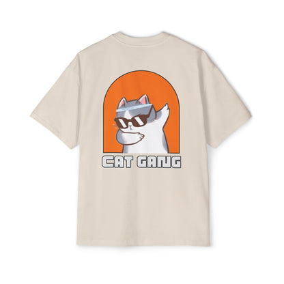 "Purrfect Crew: Men's Heavy Oversized Tee - Join the CAT GANG in Style!"