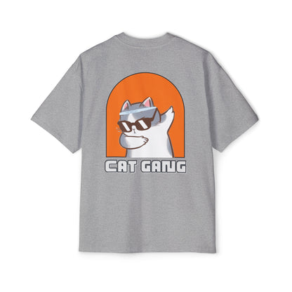 "Purrfect Crew: Men's Heavy Oversized Tee - Join the CAT GANG in Style!"