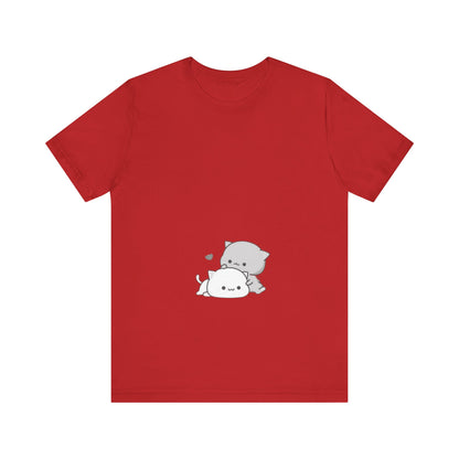 "Double the Cuteness: Cute Two Cats Unisex Jersey Short Sleeve Tee - Double the Feline Fun in Your Wardrobe!"