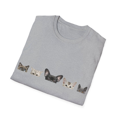 "Whisker Whimsy: Cats Hiding Unisex Softstyle T-Shirt - Discover the Charm of Feline Mystery!"