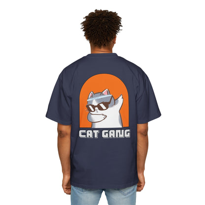 "Purrfect Crew: Men's Heavy Oversized Tee - Join the CAT GANG in Style!"