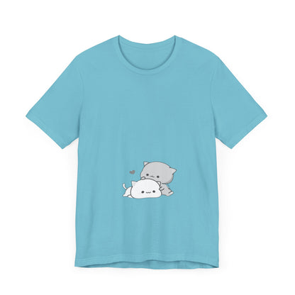 "Double the Cuteness: Cute Two Cats Unisex Jersey Short Sleeve Tee - Double the Feline Fun in Your Wardrobe!"