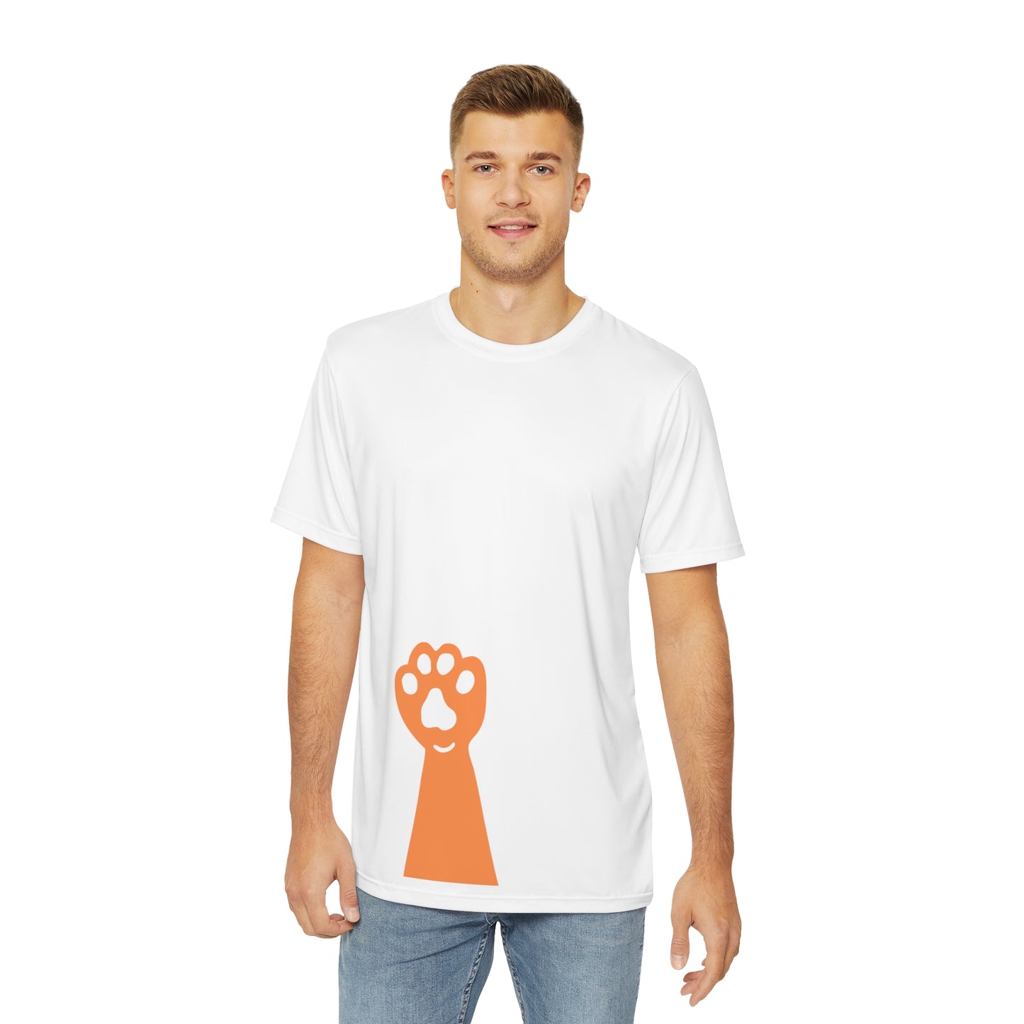 "Purr-fect Prints: CAT PAW Men's Polyester Tee (AOP) - Show Your Love for Felines in Style!"