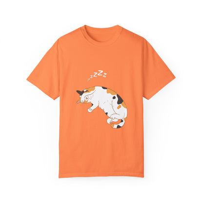 "Dreamy Days: Sleepy Cat Unisex Garment-Dyed T-shirt - Lounge in Feline Comfort and Style!"