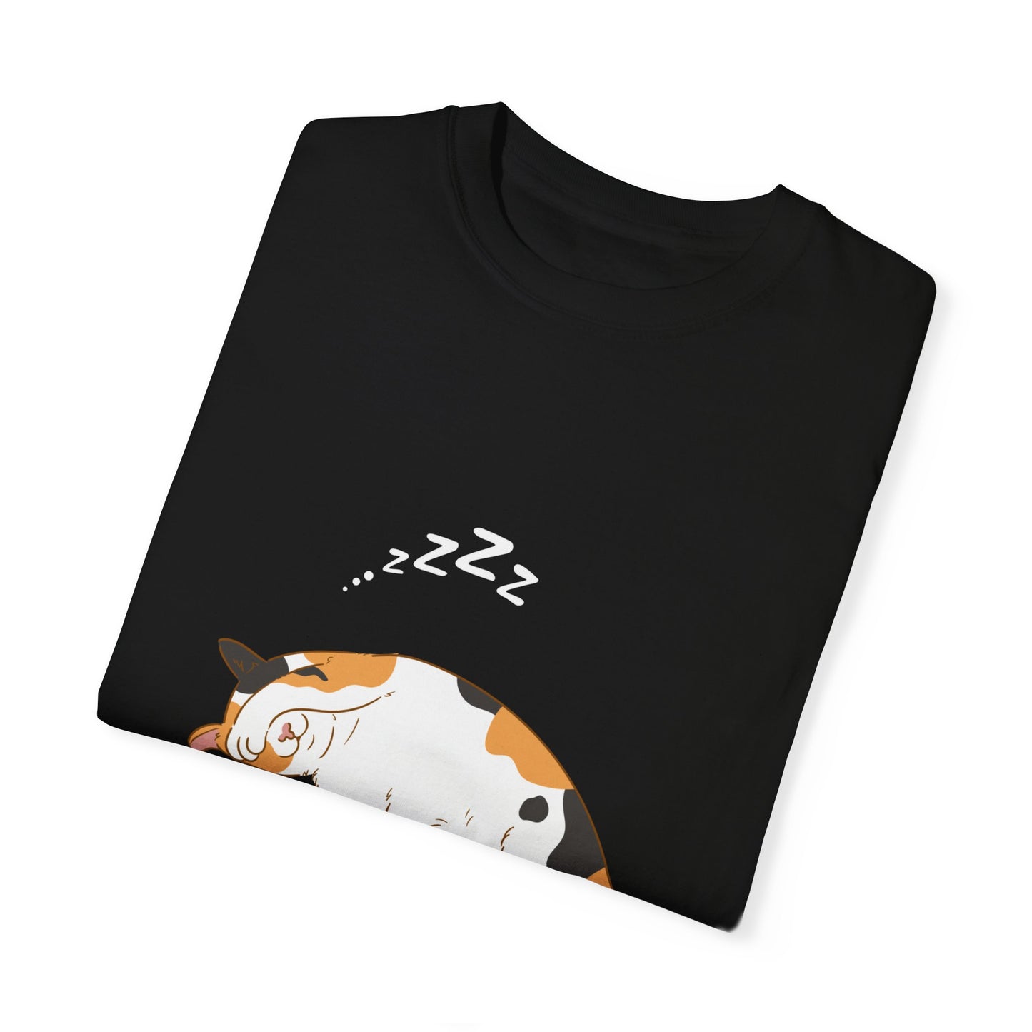 "Dreamy Days: Sleepy Cat Unisex Garment-Dyed T-shirt - Lounge in Feline Comfort and Style!"