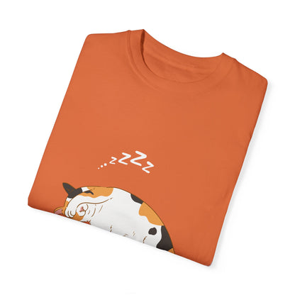 "Dreamy Days: Sleepy Cat Unisex Garment-Dyed T-shirt - Lounge in Feline Comfort and Style!"