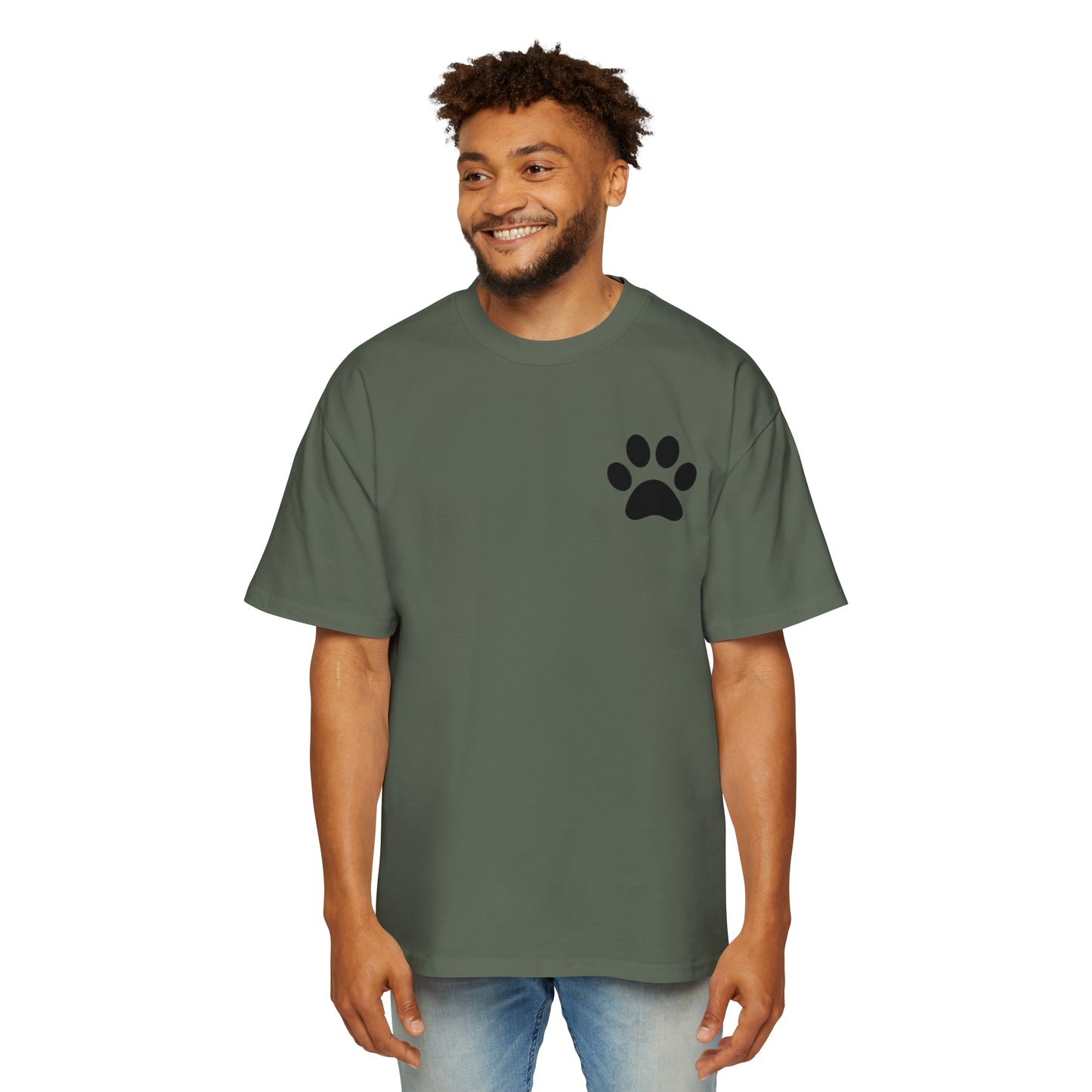 "Paw-some Style: Men's Heavy Oversized Tee - Embrace Feline Charm with Cat Paw Design!"