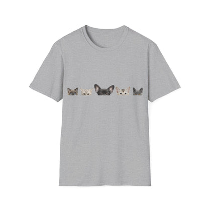 "Whisker Whimsy: Cats Hiding Unisex Softstyle T-Shirt - Discover the Charm of Feline Mystery!"