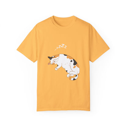 "Dreamy Days: Sleepy Cat Unisex Garment-Dyed T-shirt - Lounge in Feline Comfort and Style!"