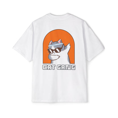 "Purrfect Crew: Men's Heavy Oversized Tee - Join the CAT GANG in Style!"