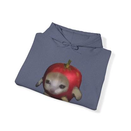 "Whimsical Apple Cat Delight: Unisex Heavy Blend™ Hooded Sweatshirt for Feline Fans!"