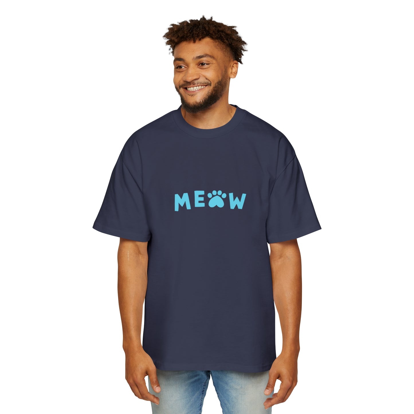 "Feline Fashion Forward: Men's Heavy Oversized Tee with CAP Cat Design - Perfect for Cat Lovers with Style!"