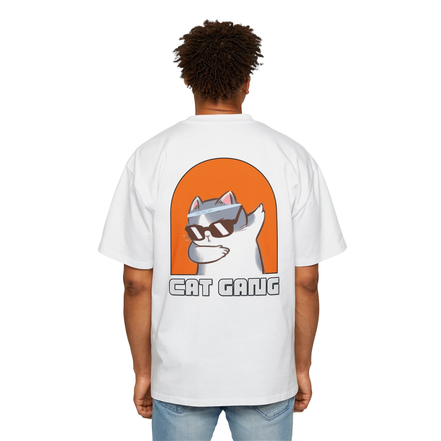 "Purrfect Crew: Men's Heavy Oversized Tee - Join the CAT GANG in Style!"