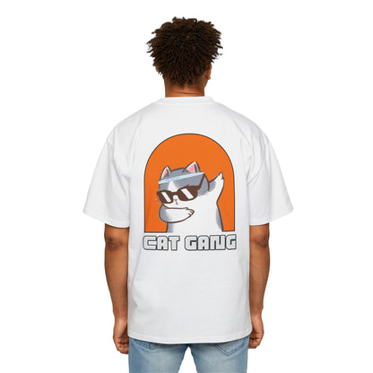 "Purrfect Crew: Men's Heavy Oversized Tee - Join the CAT GANG in Style!"