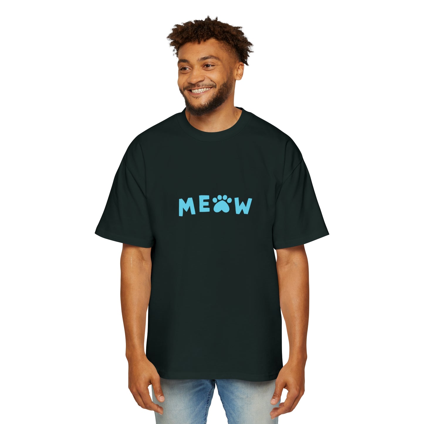 "Feline Fashion Forward: Men's Heavy Oversized Tee with CAP Cat Design - Perfect for Cat Lovers with Style!"