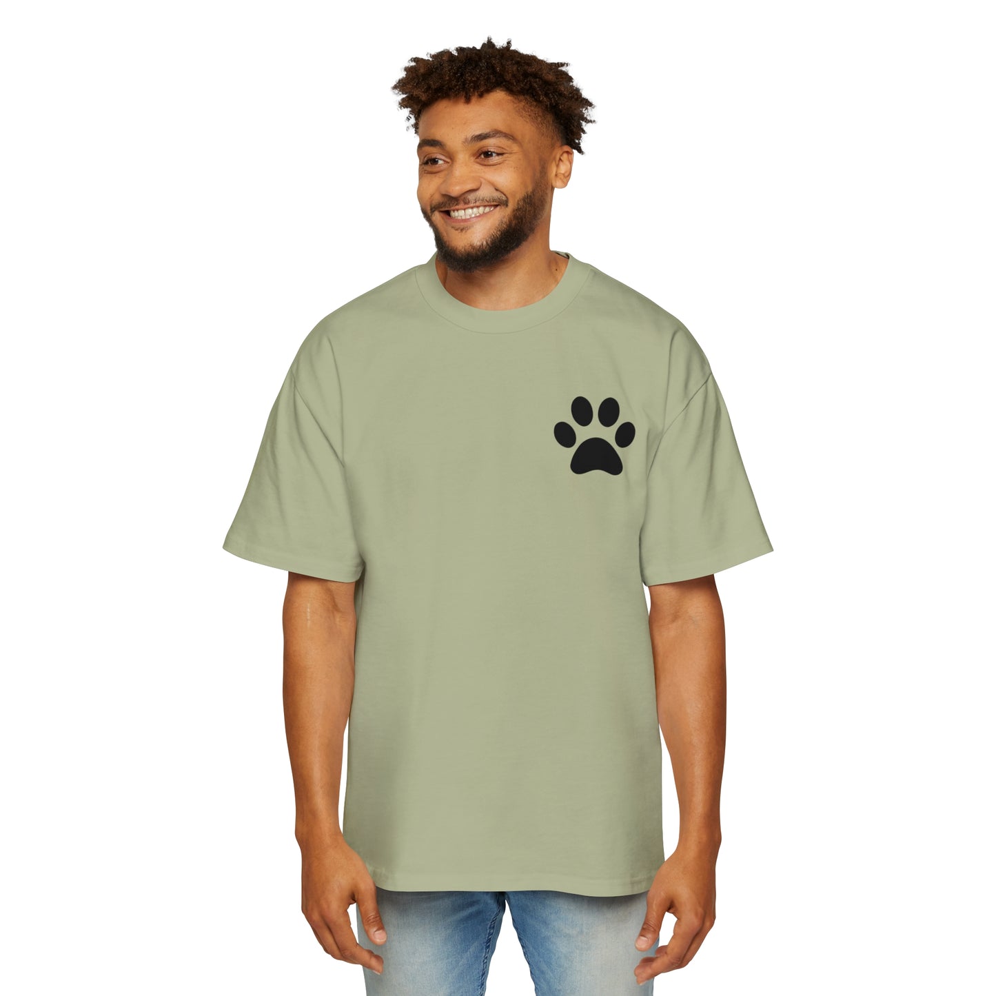 "Paw-some Style: Men's Heavy Oversized Tee - Embrace Feline Charm with Cat Paw Design!"