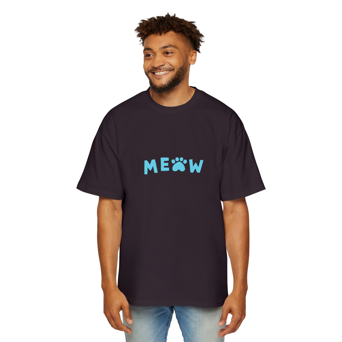 "Feline Fashion Forward: Men's Heavy Oversized Tee with CAP Cat Design - Perfect for Cat Lovers with Style!"