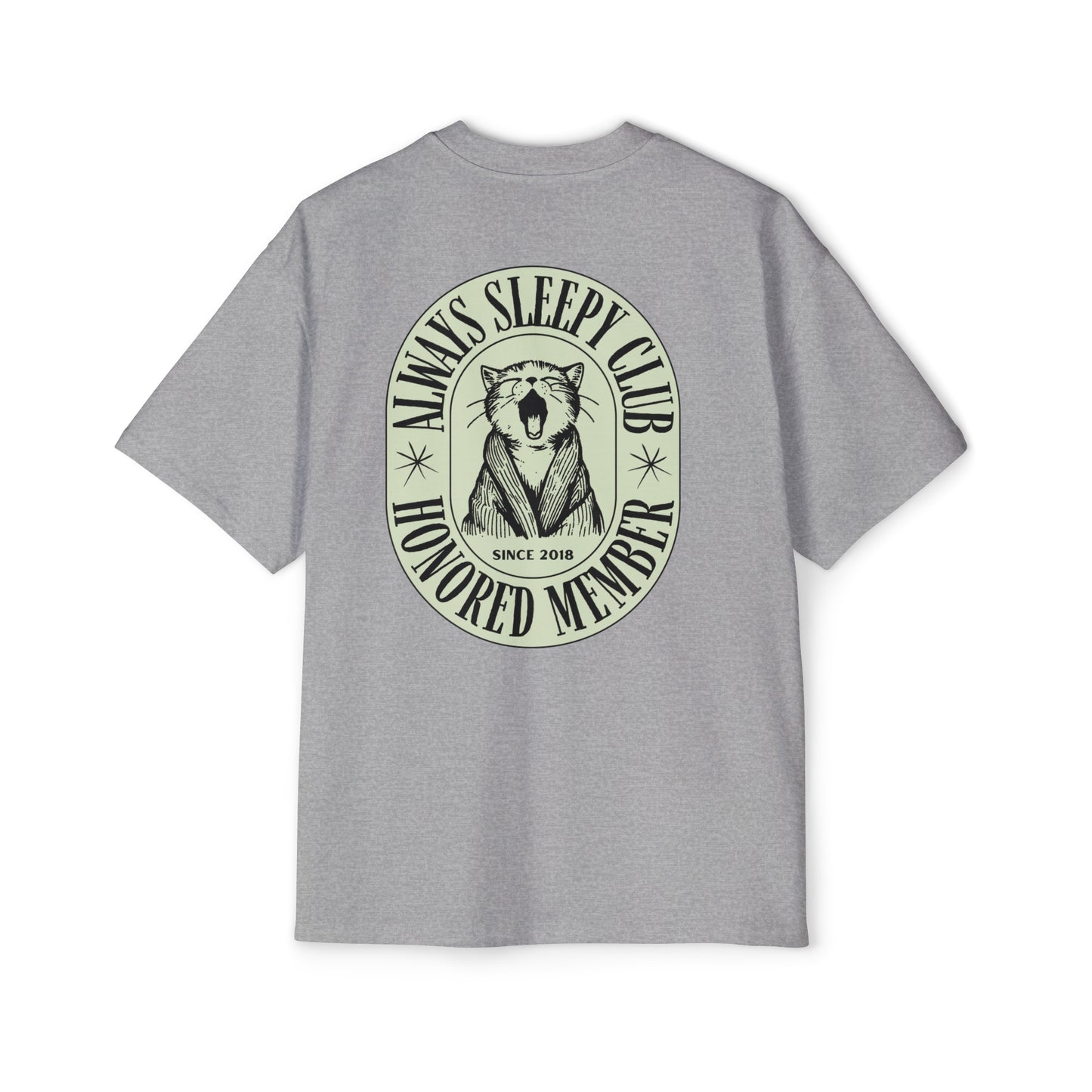 "Snooze in Style: SLEEPY CLUB Cat Men's Heavy Oversized Tee - Lounge in Feline Comfort!"