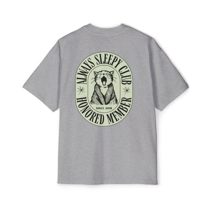 "Snooze in Style: SLEEPY CLUB Cat Men's Heavy Oversized Tee - Lounge in Feline Comfort!"