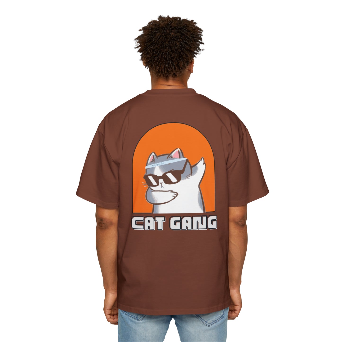 "Purrfect Crew: Men's Heavy Oversized Tee - Join the CAT GANG in Style!"