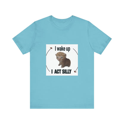 "Rise and Shine with Silly Cat: Unisex Jersey Short Sleeve Tee - Start Your Day with Feline Fun!"