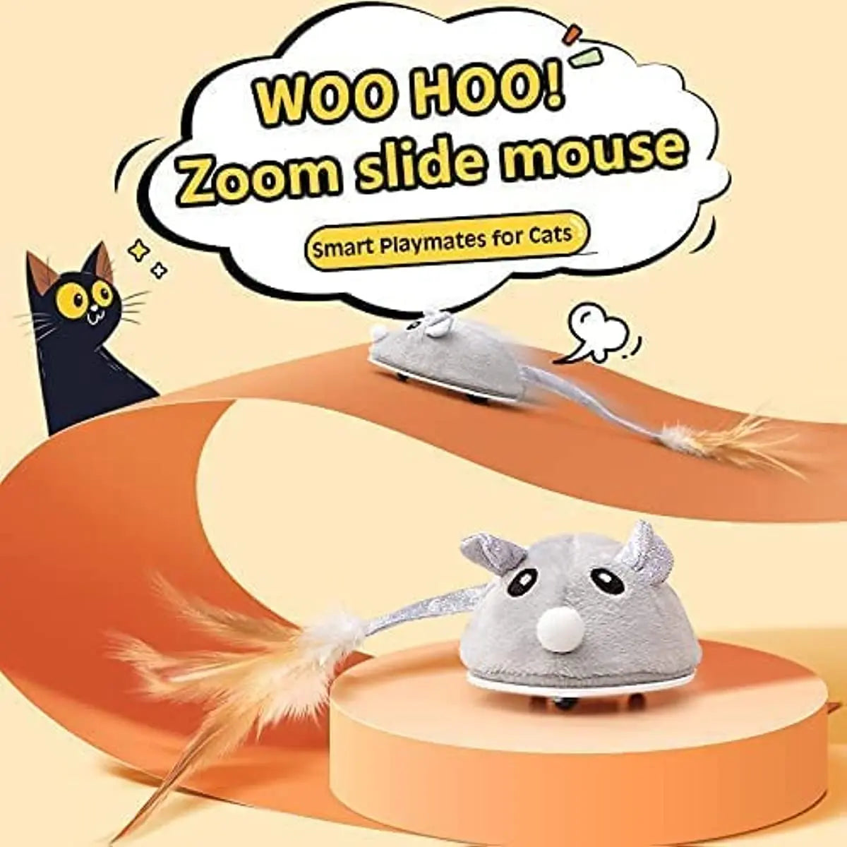 Automatic Cat Toys with Feather Wand , Interactive Cat Toys Mice for Indoor Cats/Kittens , Smart Sensing Mouse Cat Toys