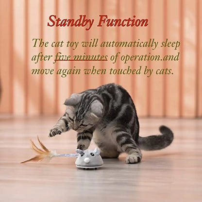 Automatic Cat Toys with Feather Wand , Interactive Cat Toys Mice for Indoor Cats/Kittens , Smart Sensing Mouse Cat Toys