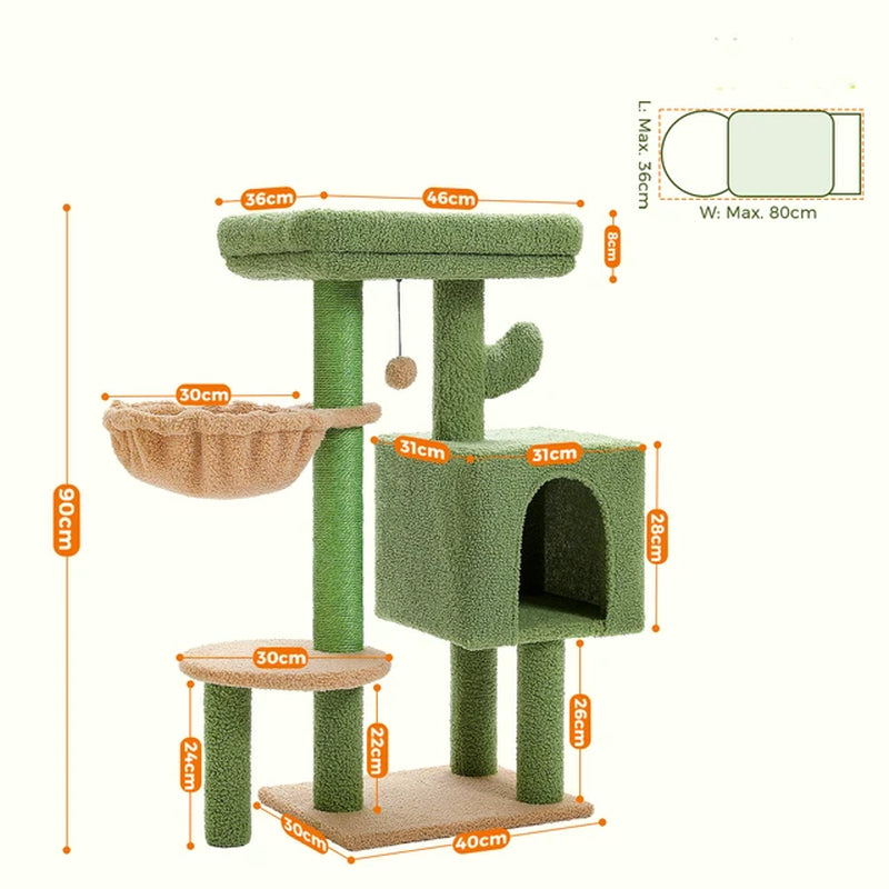 Fast Delivery Cactus Cat Tree with Condo Hammock Cat Tower Scratching Post for Kitten Bed Scratcher Cat Accessories Pet Cat Toys