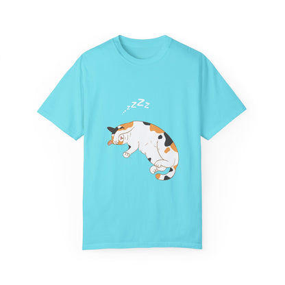 "Dreamy Days: Sleepy Cat Unisex Garment-Dyed T-shirt - Lounge in Feline Comfort and Style!"