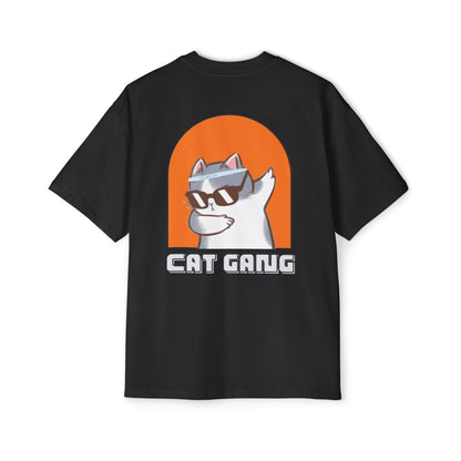 "Purrfect Crew: Men's Heavy Oversized Tee - Join the CAT GANG in Style!"