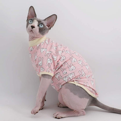 Sphynx Cat Clothes Breathable Summer Cotton T-Shirts for Cat Pajamas for Cats and Small Dogs Apparel, Hairless Cat T-Shirts (Small (Pack of 1), Bunny)