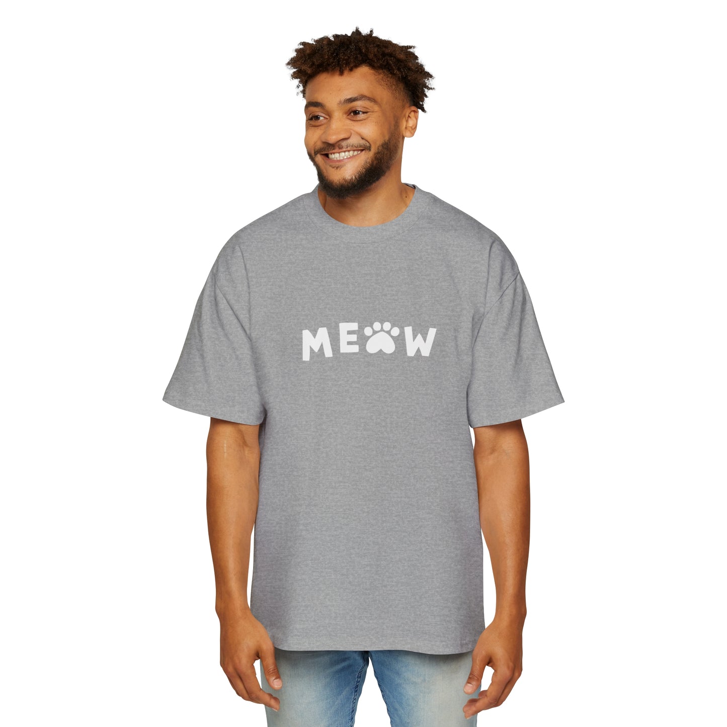 "Purrfect Crew: Men's Heavy Oversized Tee - Join the CAT GANG in Style!"