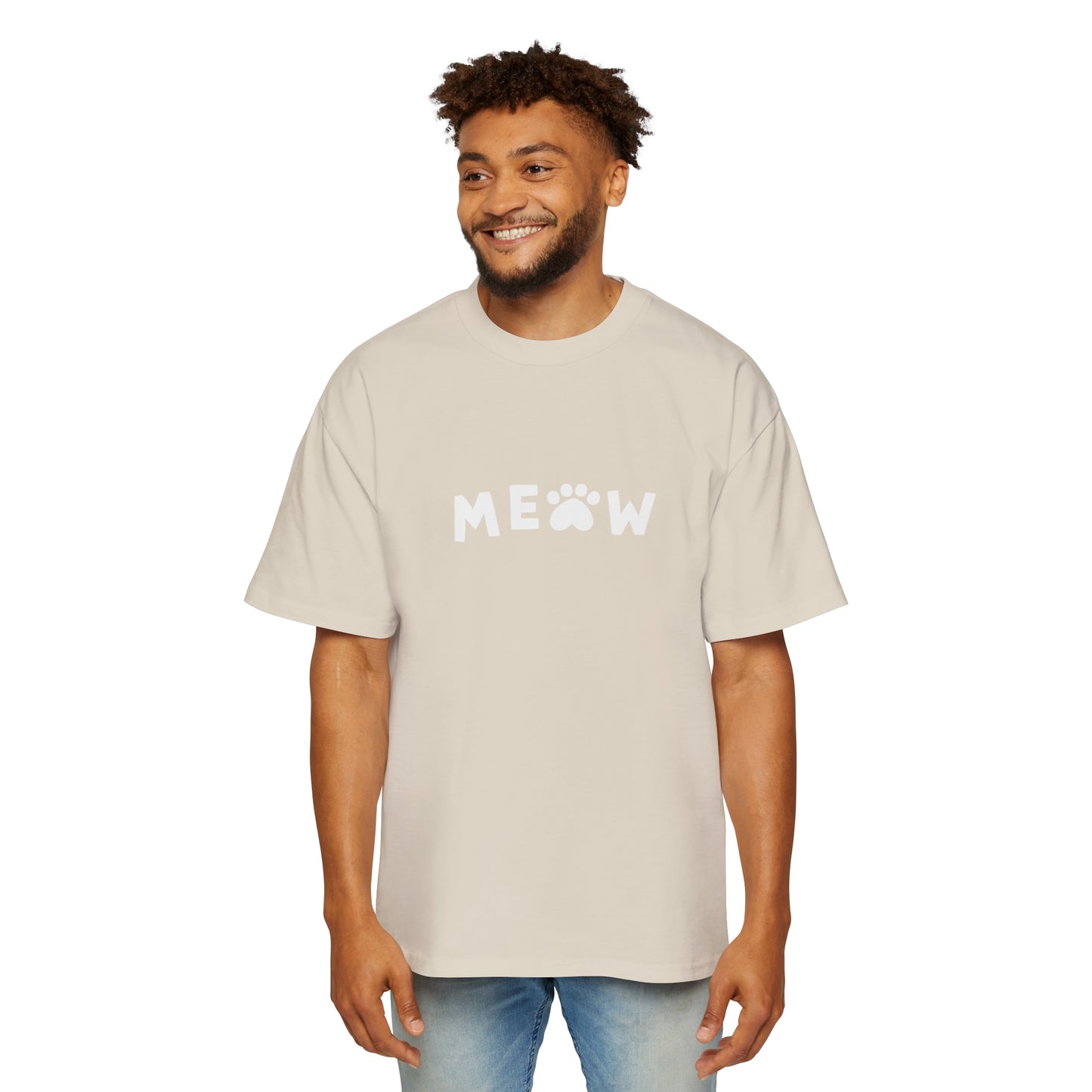 "Purrfect Crew: Men's Heavy Oversized Tee - Join the CAT GANG in Style!"