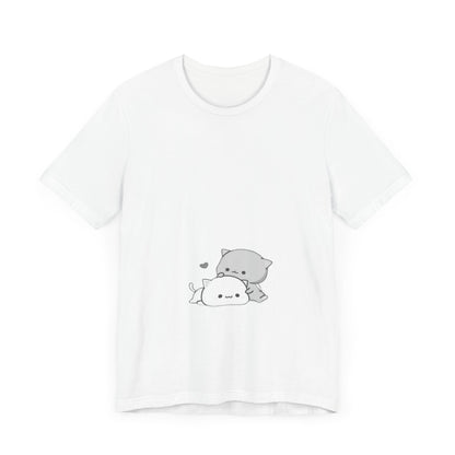 "Double the Cuteness: Cute Two Cats Unisex Jersey Short Sleeve Tee - Double the Feline Fun in Your Wardrobe!"