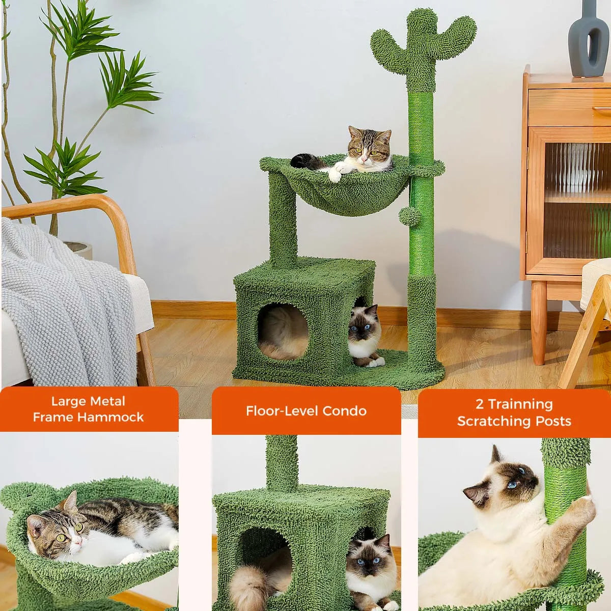 Free Shipping Cactus Cat Tree with Condo Hammock Scratching Post for Cat Bed Cat Tower Scratcher Cat Accessories Pet Cat Toys