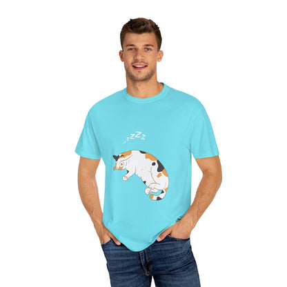 "Dreamy Days: Sleepy Cat Unisex Garment-Dyed T-shirt - Lounge in Feline Comfort and Style!"