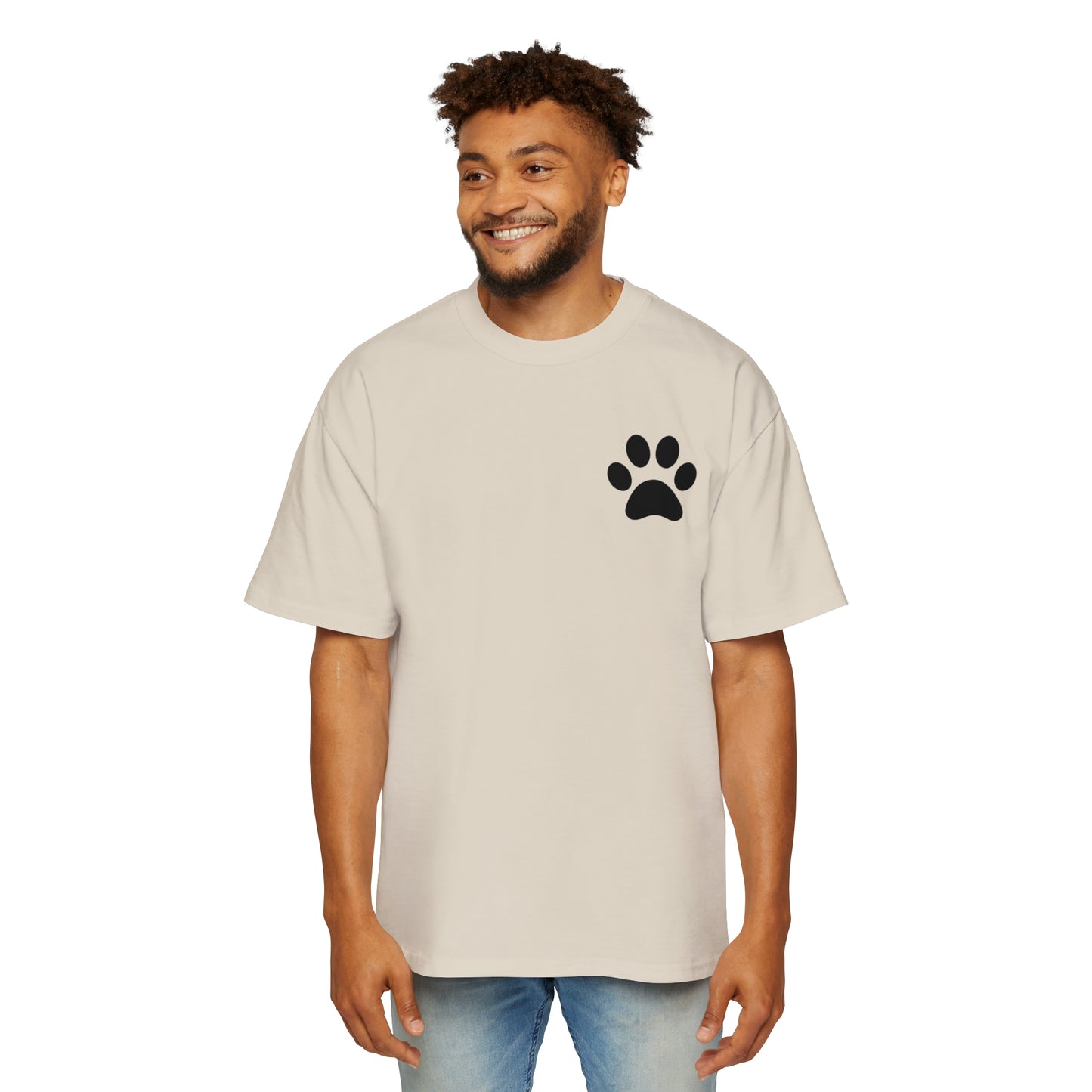 "Paw-some Style: Men's Heavy Oversized Tee - Embrace Feline Charm with Cat Paw Design!"