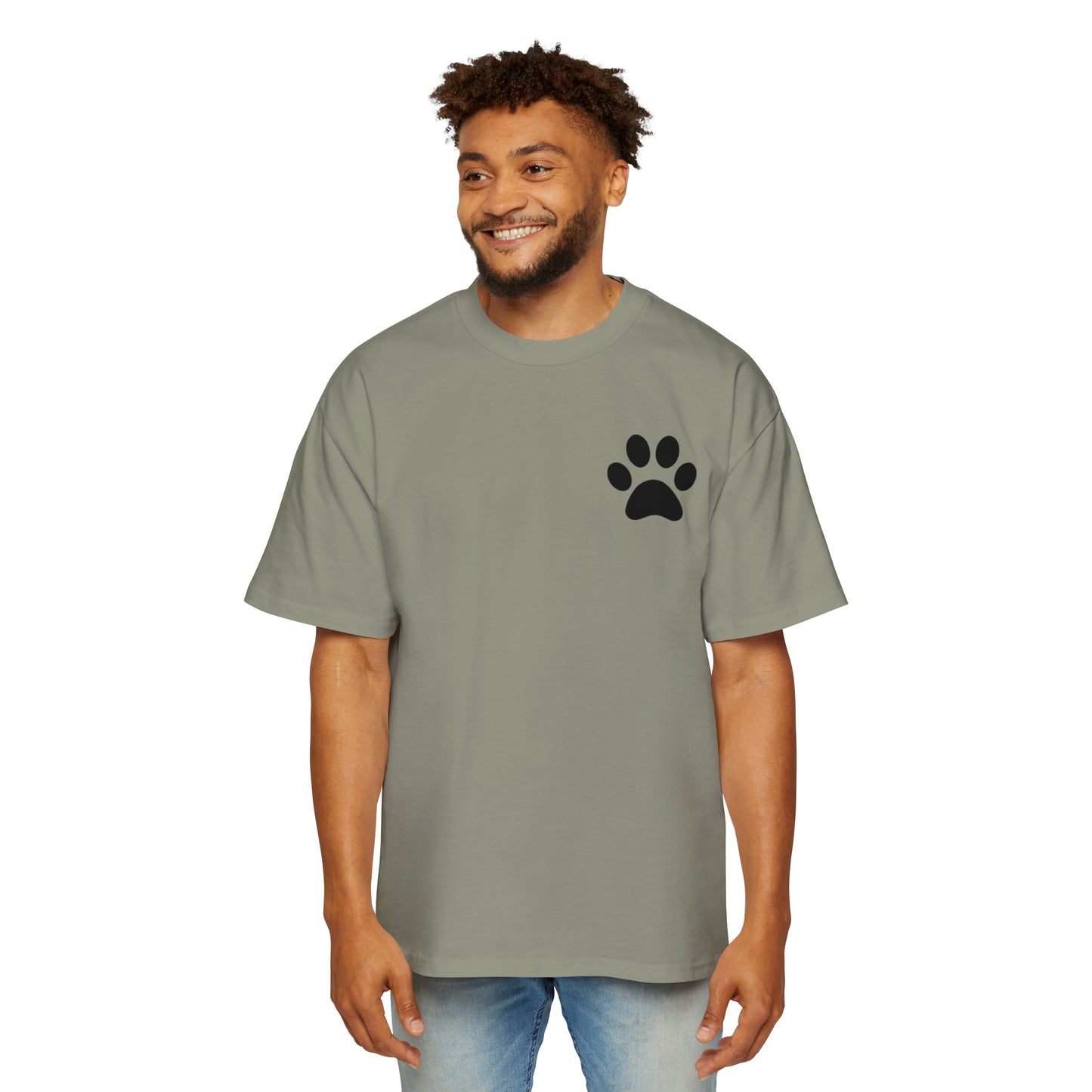 "Paw-some Style: Men's Heavy Oversized Tee - Embrace Feline Charm with Cat Paw Design!"