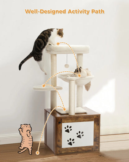 Fast Delivery Wood Cat Tree with Scratching Post Multi-Level Cat Tower Pet Furniture Bed House Cat Accessories Cat Toys