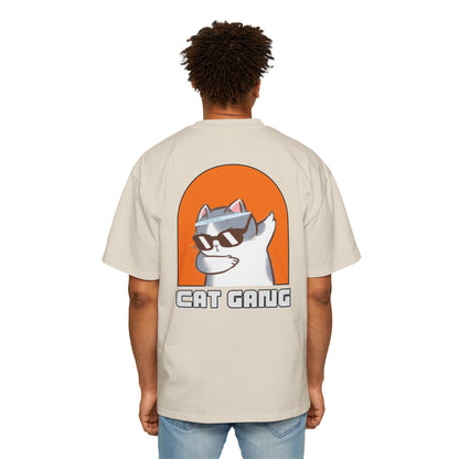 "Purrfect Crew: Men's Heavy Oversized Tee - Join the CAT GANG in Style!"