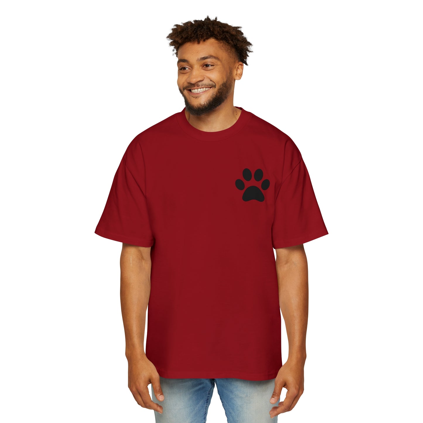 "Paw-some Style: Men's Heavy Oversized Tee - Embrace Feline Charm with Cat Paw Design!"